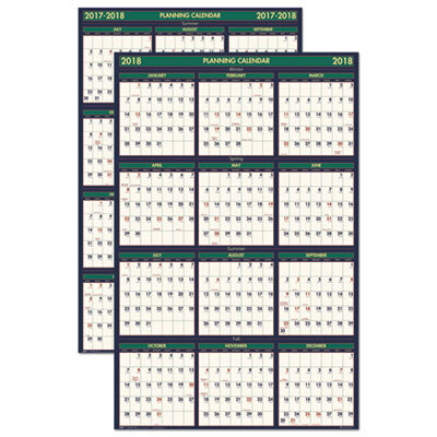 HOD390 Recycled 4 Seasons Reversible Business/Academic Wall Calendar, 24x37, 2016-2017