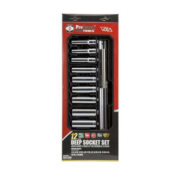 S06301 PROFERRED 3/8" DRIVE STANDARD SAE SOCKET SET 12 PIECE 3/8" DRIVE SAE 12 POINT DEEP SOCKET SET DEEP